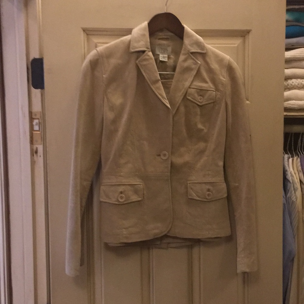 Ann Taylor Loft Tan Suede Suit Jacket & Skirt 2/4